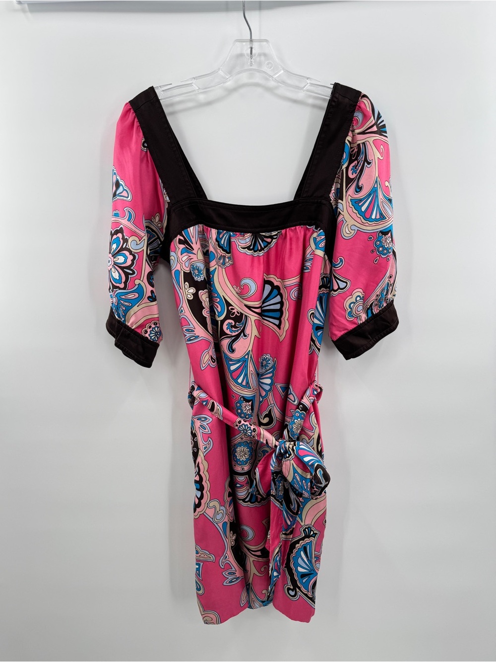 Silk Mini Dress Y2K Baby Doll Retro Pink Paisley Size Medium